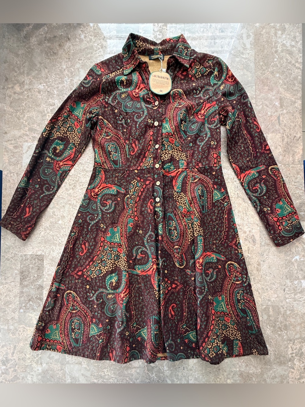 Los Banditos Boho Paisley Midi Shirt Dress L NWT